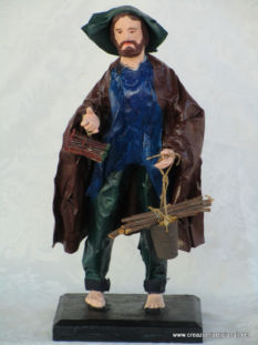 Uomo con camicia blu e secchiello